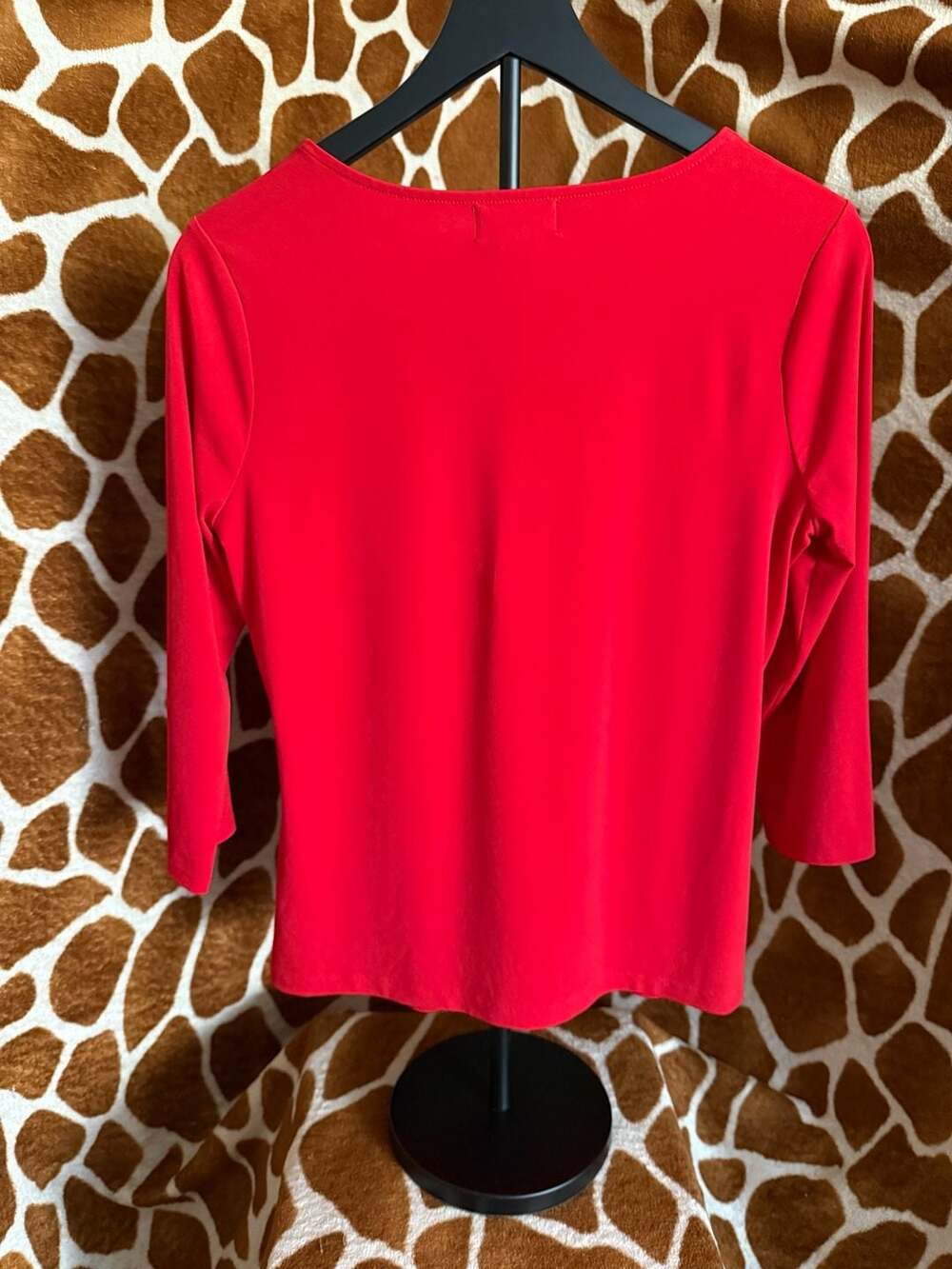 Liz Claiborne Career Petite Red 3/4 Sleeve Embellished Neckline Blouse - Picture 2 of 4